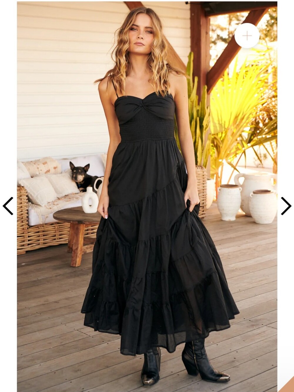 Free People Black Sundrenched Smocked Waist Tiered Cotton Maxi Dress 🔮XL